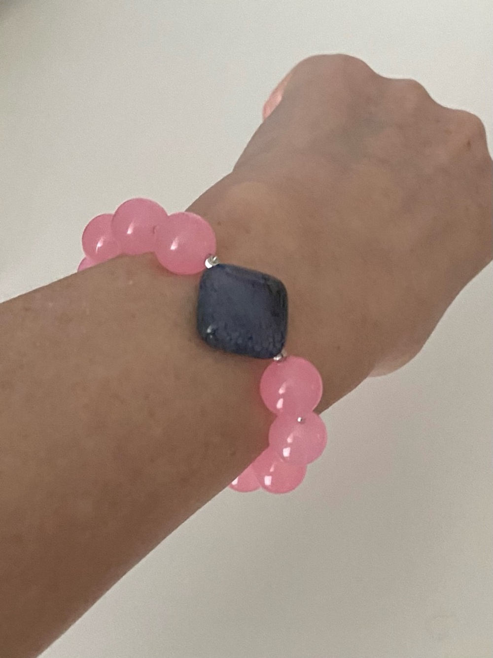 Pink Jade Bracelet with Gray Square Agate Focal